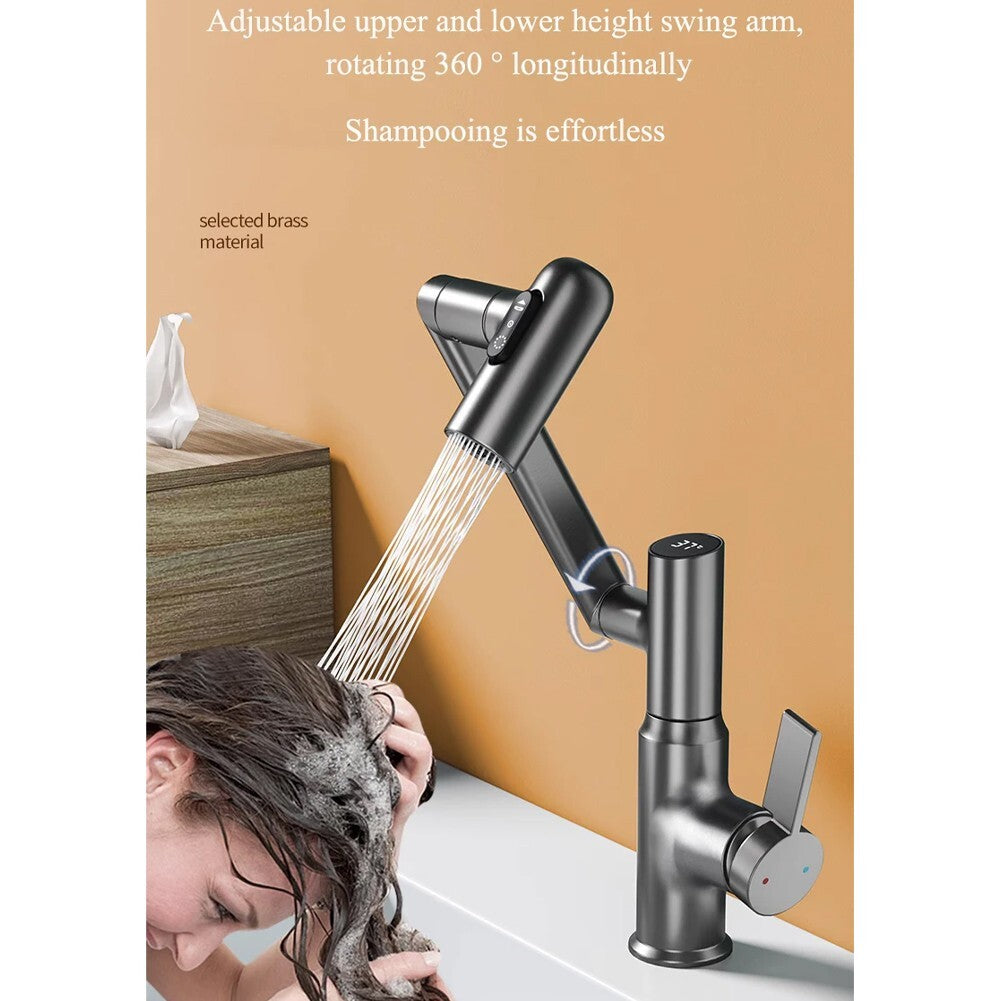Intelligent Digital LED Bathroom Faucet – 360° Rotating Basin Mixer with Multifunction Stream Sprayer
