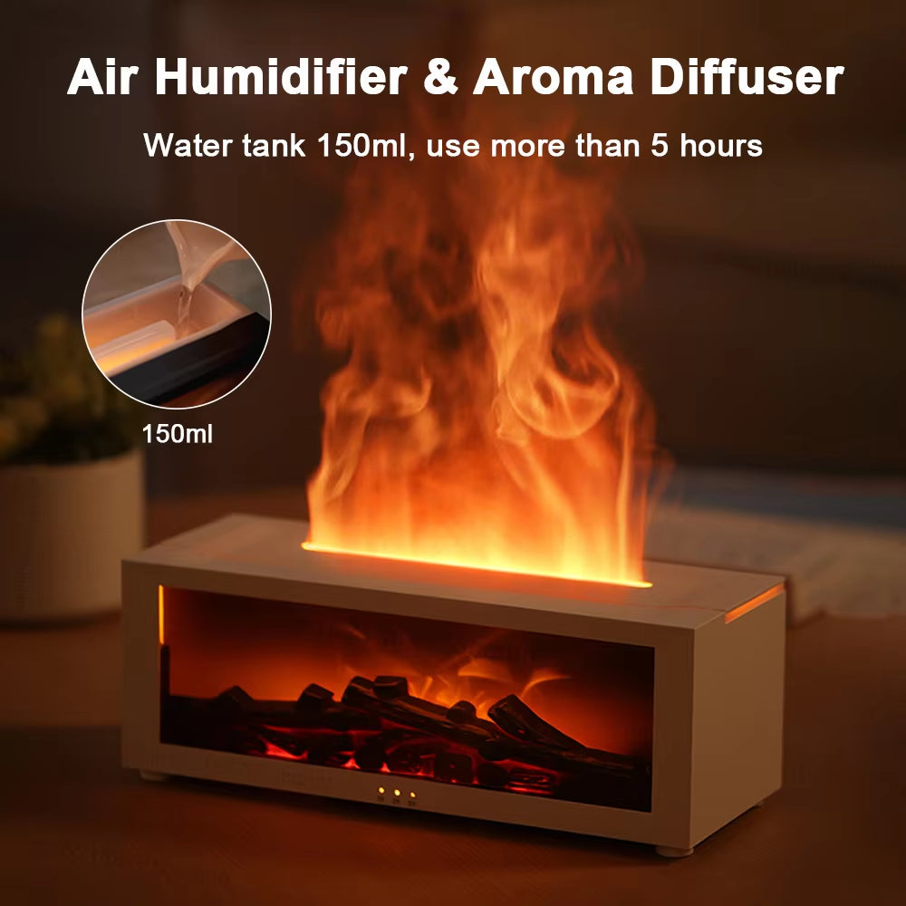 Air Humidifier & Essential Oil Diffuser with Flame Effect – Aromatherapy Home Room Fragrance Diffuser with Night Light