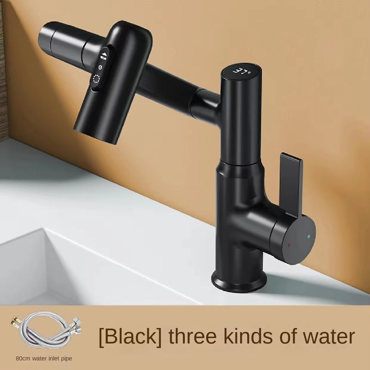 Digital LED Bathroom Faucet – 360° Rotating Hot & Cold Water Mixer Sink Tap with Multifunction Stream Sprayer