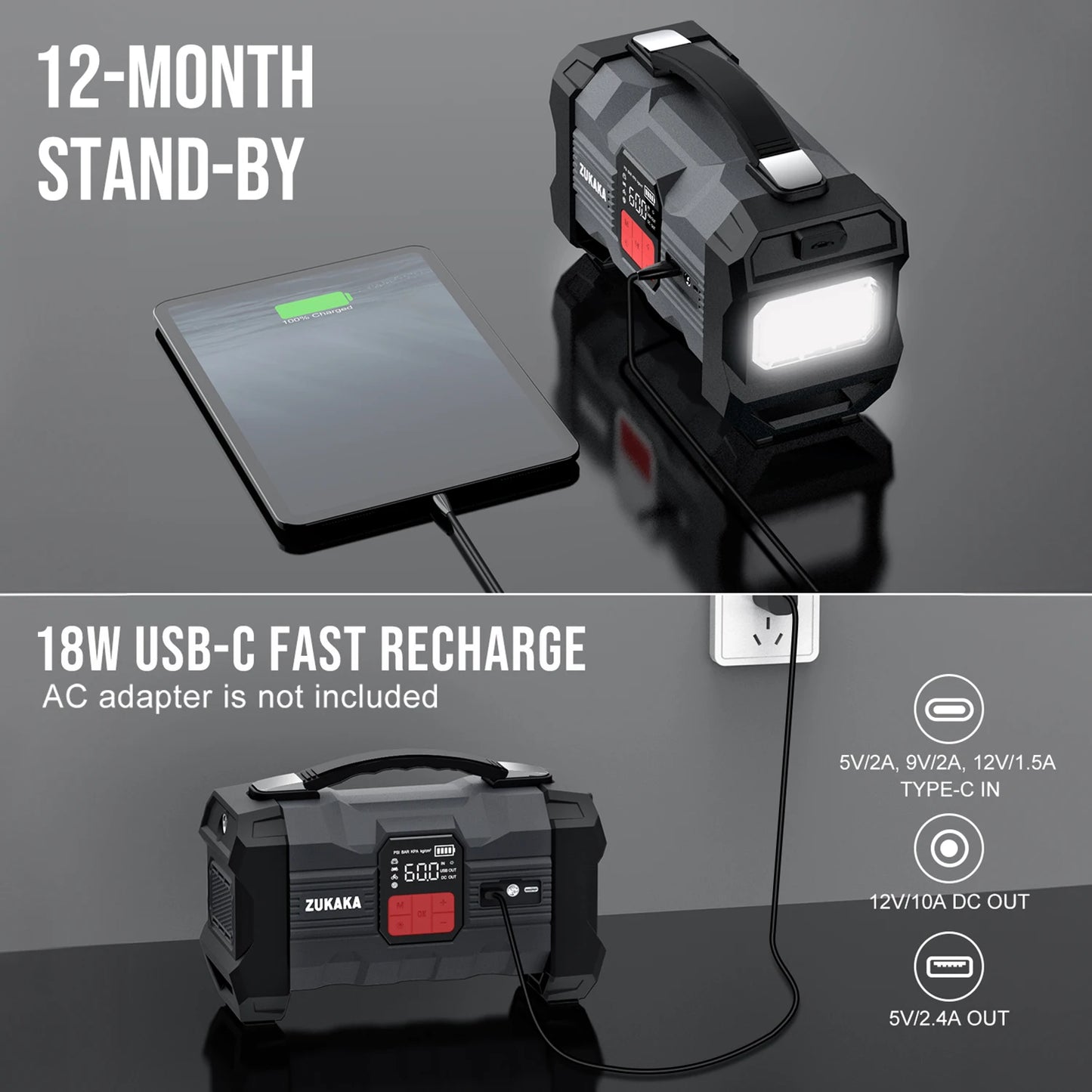 6000A Car Jump Starter with Air Compressor – 12V Battery Booster Power Bank with LED Flashlight & Smart Cable