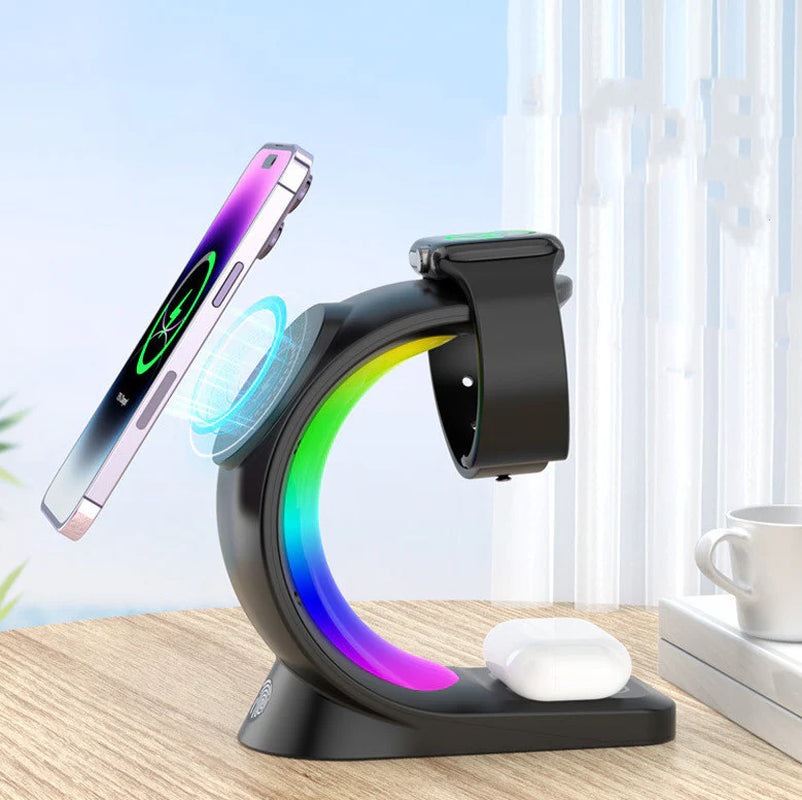 4-in-1 Magnetic Wireless Charger with Fast Charging & RGB Atmosphere Light – Charging Station for iPhone, Apple Watch & AirPods Pro