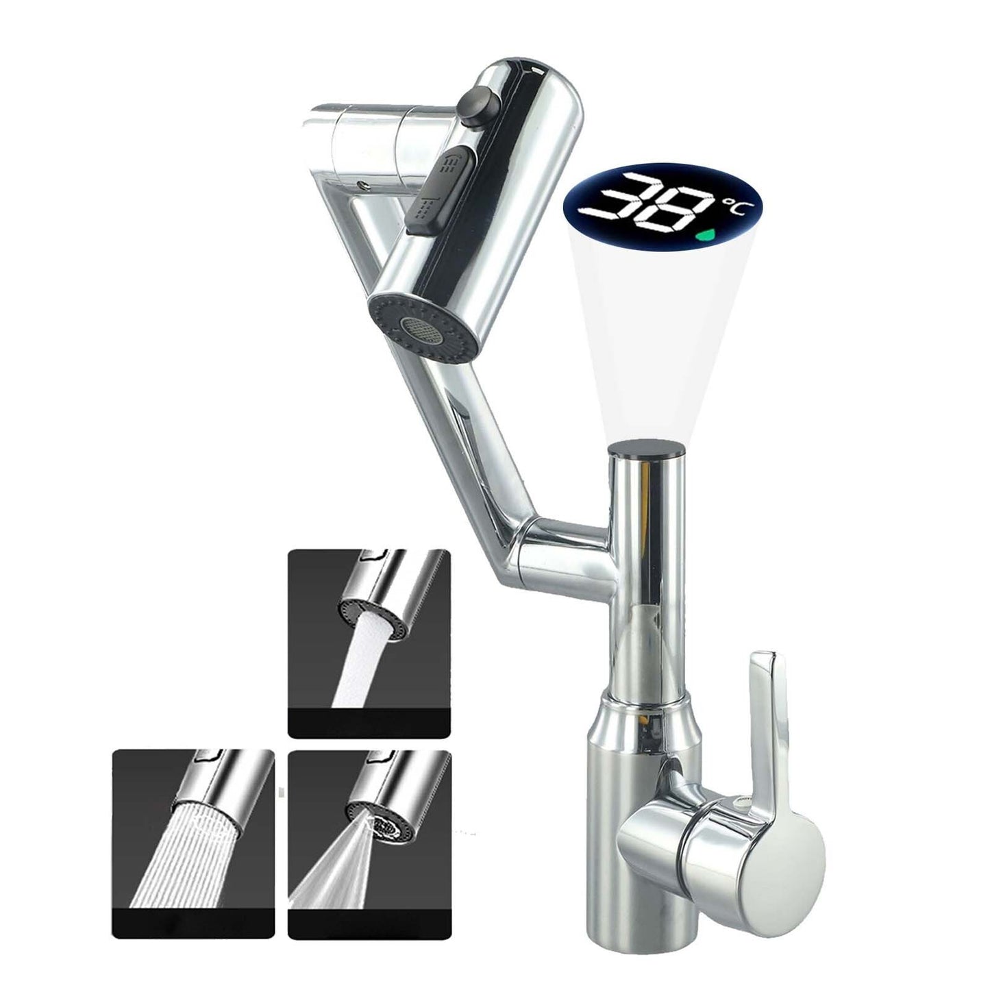 Intelligent Digital LED Bathroom Faucet – 360° Rotating Basin Mixer with Multifunction Stream Sprayer