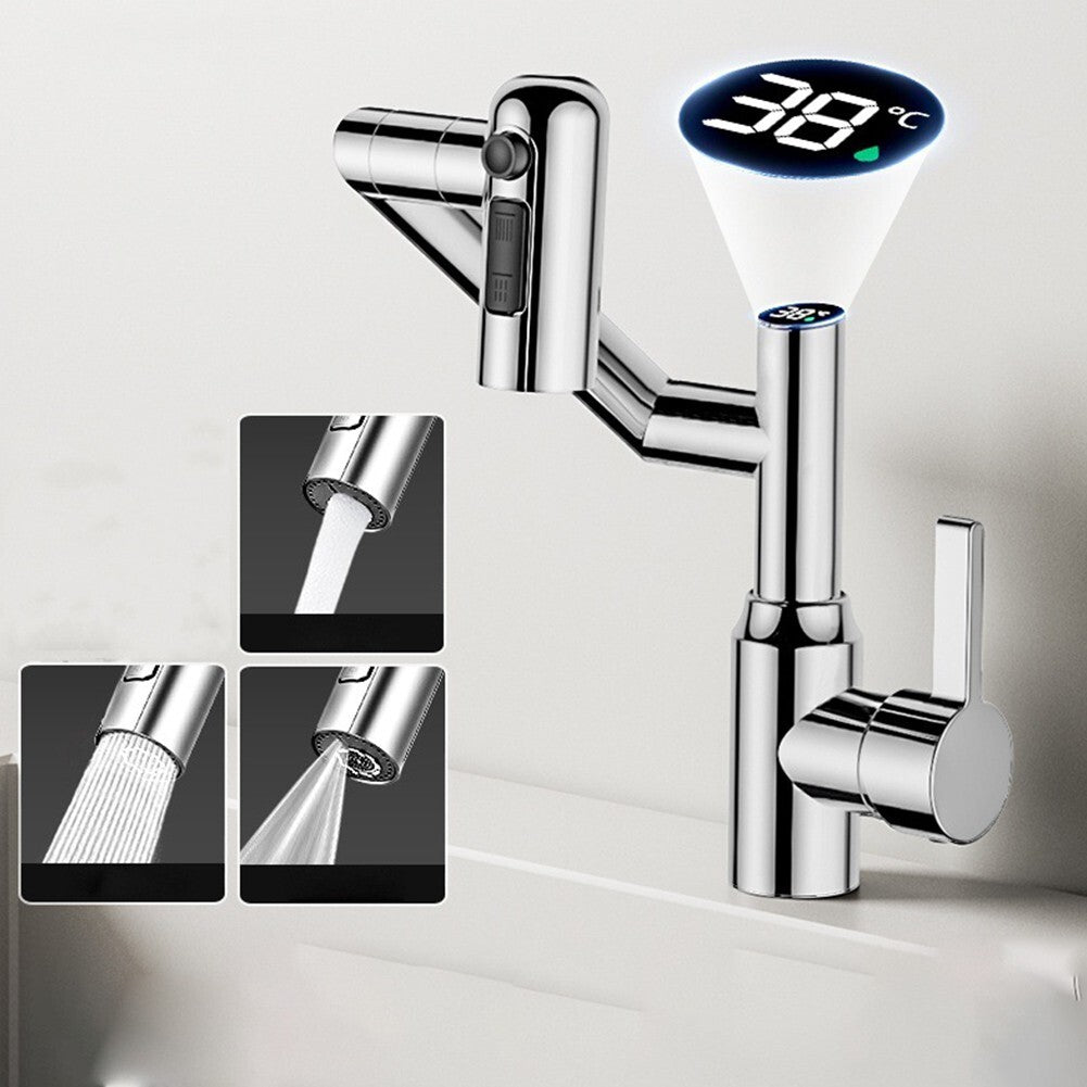 Intelligent Digital LED Bathroom Faucet – 360° Rotating Basin Mixer with Multifunction Stream Sprayer