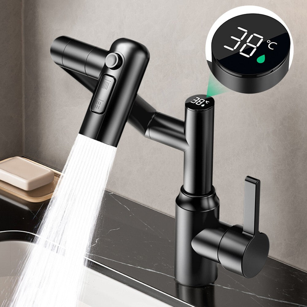 Intelligent Digital LED Bathroom Faucet – 360° Rotating Basin Mixer with Multifunction Stream Sprayer