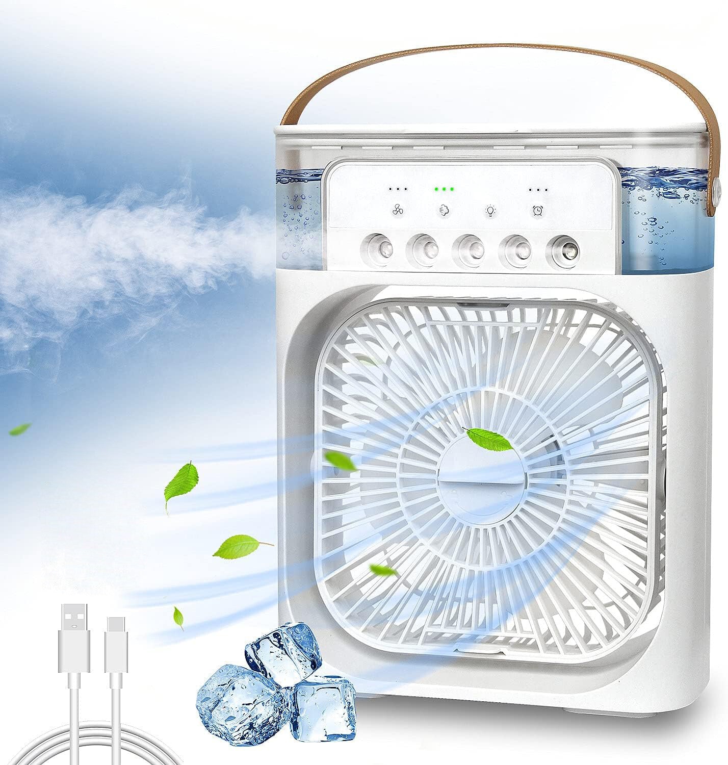 3 in 1 Portable Air Conditioner Fan – Mini Water Air Cooler with 7-Color LED Lights, USB Rechargeable Cooling Fan for Home, Office & Travel
