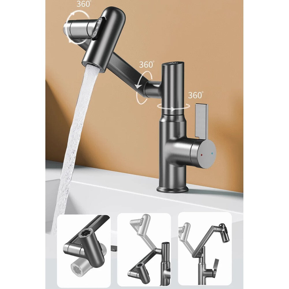 Intelligent Digital LED Bathroom Faucet – 360° Rotating Basin Mixer with Multifunction Stream Sprayer