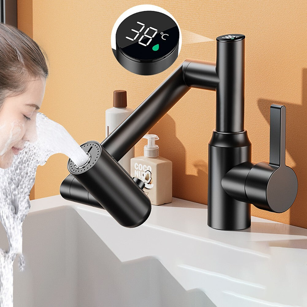 Intelligent Digital LED Bathroom Faucet – 360° Rotating Basin Mixer with Multifunction Stream Sprayer