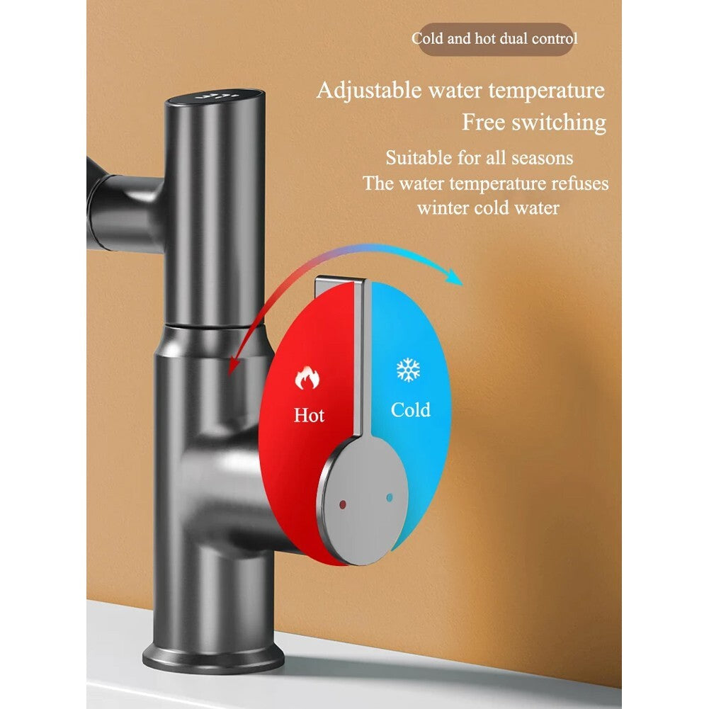 Intelligent Digital LED Bathroom Faucet – 360° Rotating Basin Mixer with Multifunction Stream Sprayer