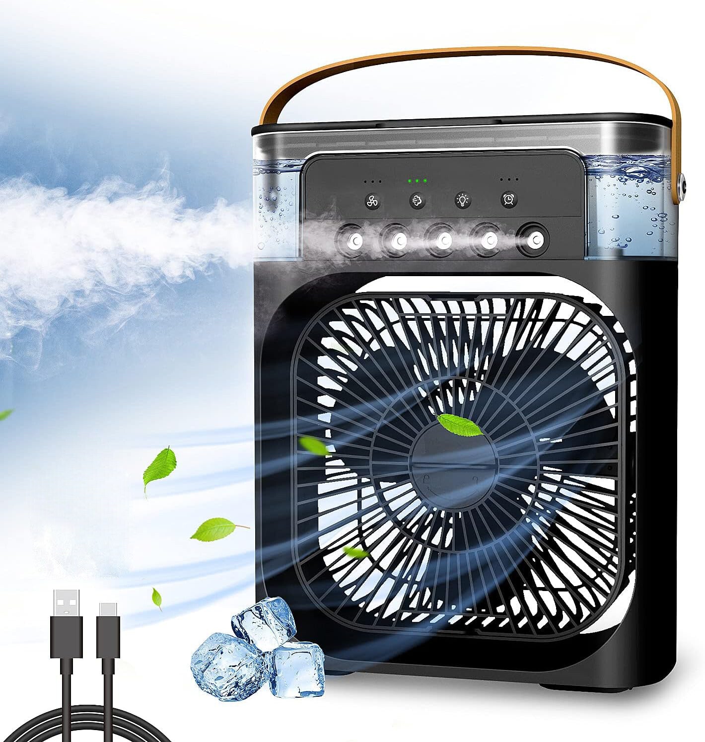 3 in 1 Portable Air Conditioner Fan – Mini Water Air Cooler with 7-Color LED Lights, USB Rechargeable Cooling Fan for Home, Office & Travel