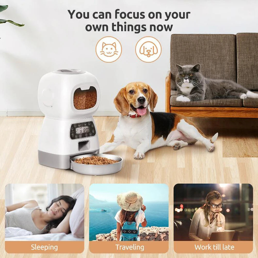 3.5L Automatic Pet Feeder for Cats & Dogs – WiFi Smart Slow Feeder with Voice Recorder, Large Capacity, Timed Food Dispenser