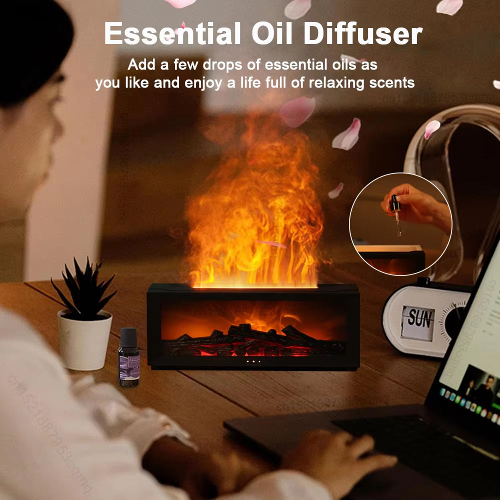 Air Humidifier & Essential Oil Diffuser with Flame Effect – Aromatherapy Home Room Fragrance Diffuser with Night Light