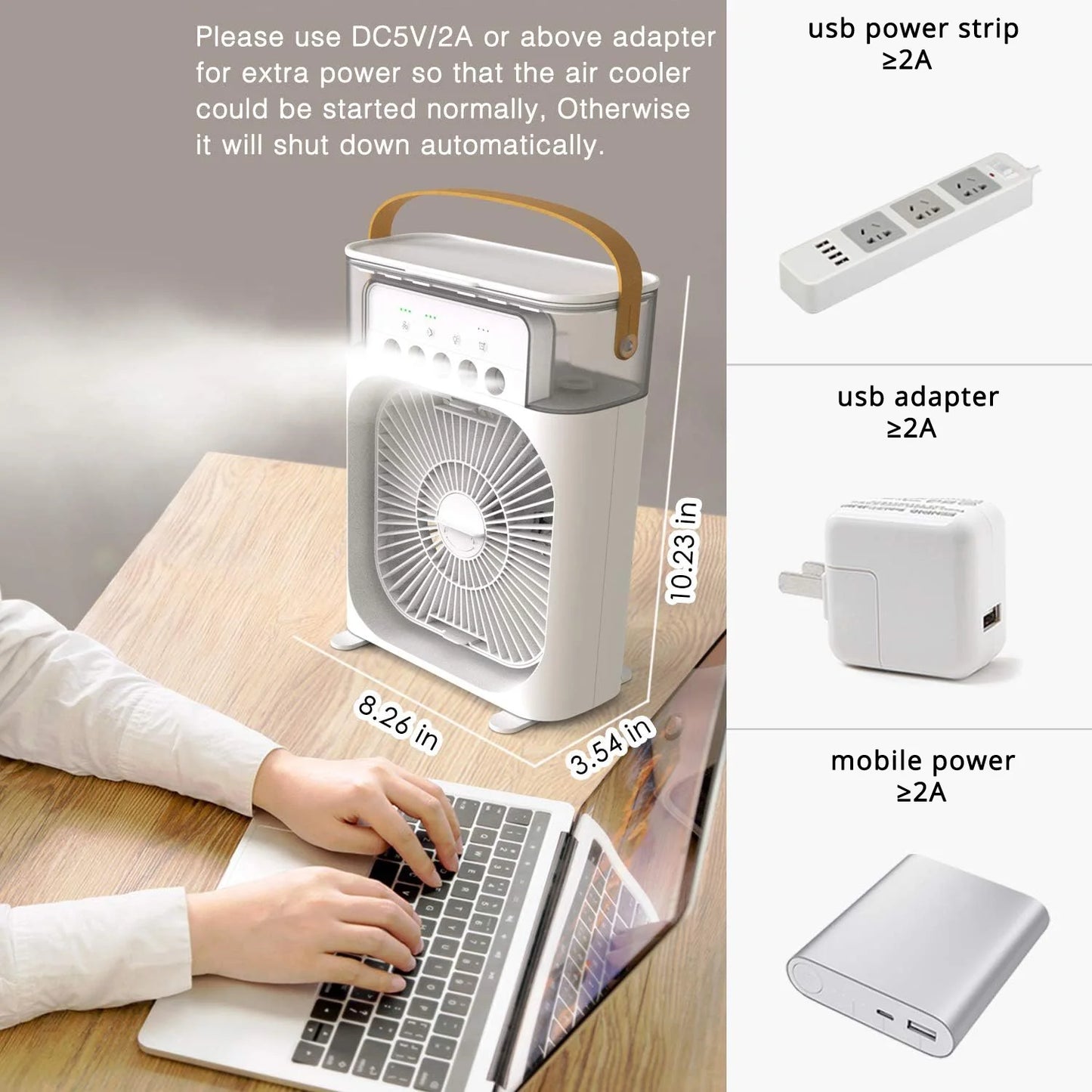 Silent Electric Mini Air Conditioner Fan – Portable 3-in-1 Air Cooler, Humidifier & Desk Fan with 7-Color LED Night Light for Home, Office & Camping