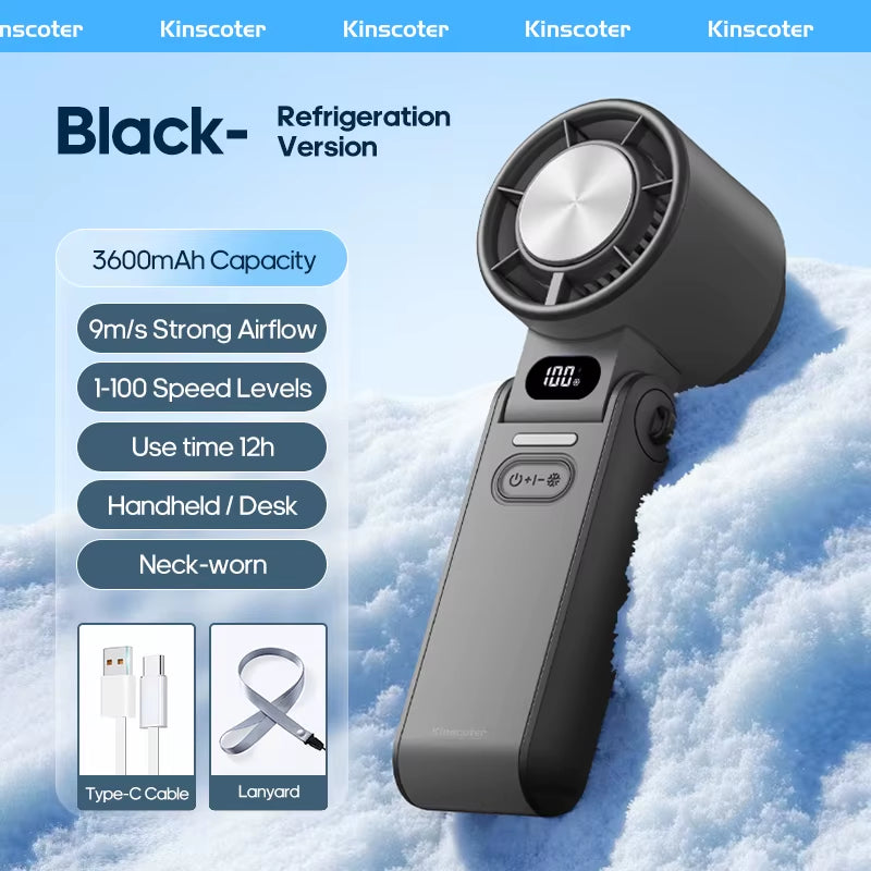 Outdoor Foldable Handheld Fan – Portable Mini Turbo Fan with 3600mAh Battery, 100-Speed Adjustable High-Speed Cooling & Ice-Cool Technology