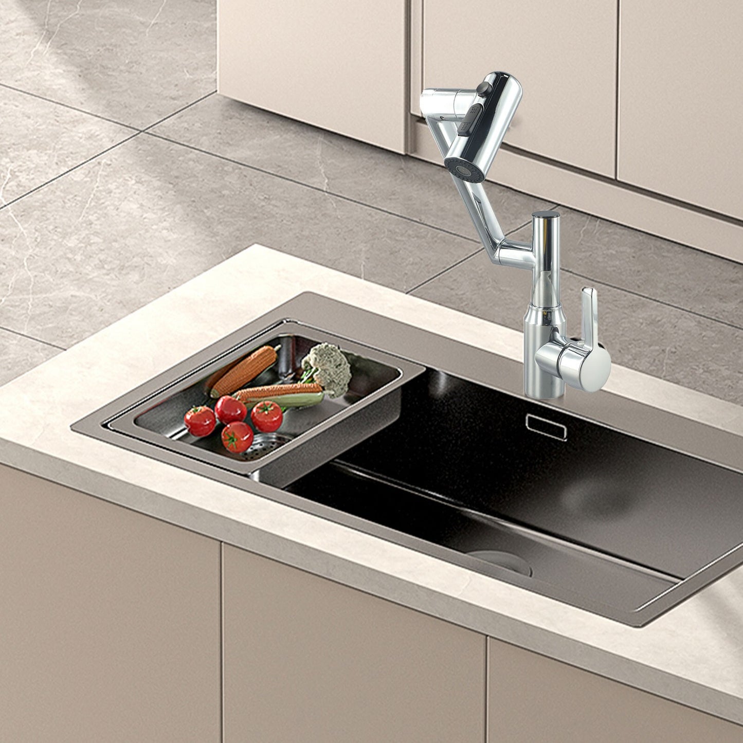 Intelligent Digital LED Bathroom Faucet – 360° Rotating Basin Mixer with Multifunction Stream Sprayer