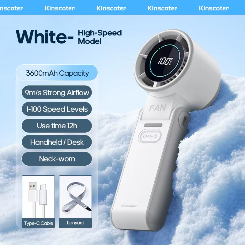 Outdoor Foldable Handheld Fan – Portable Mini Turbo Fan with 3600mAh Battery, 100-Speed Adjustable High-Speed Cooling & Ice-Cool Technology