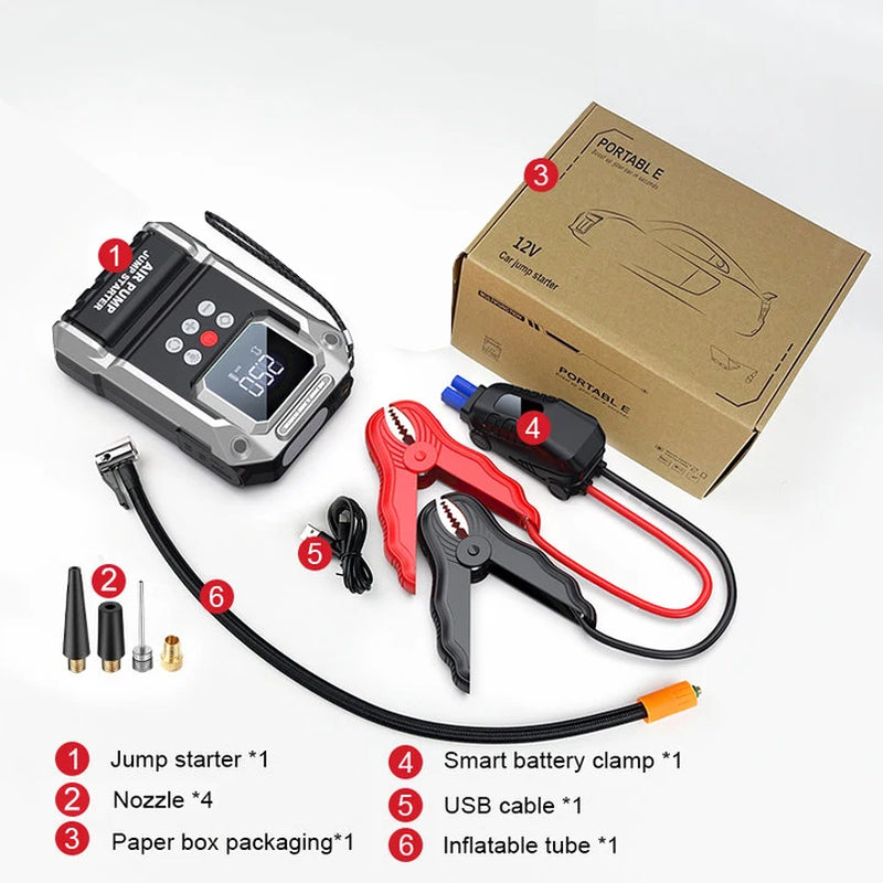 Car Jump Starter 26800mAh/21800mAh – Power Bank with 150PSI Air Compressor, Emergency Battery Booster & Portable Tire Pump