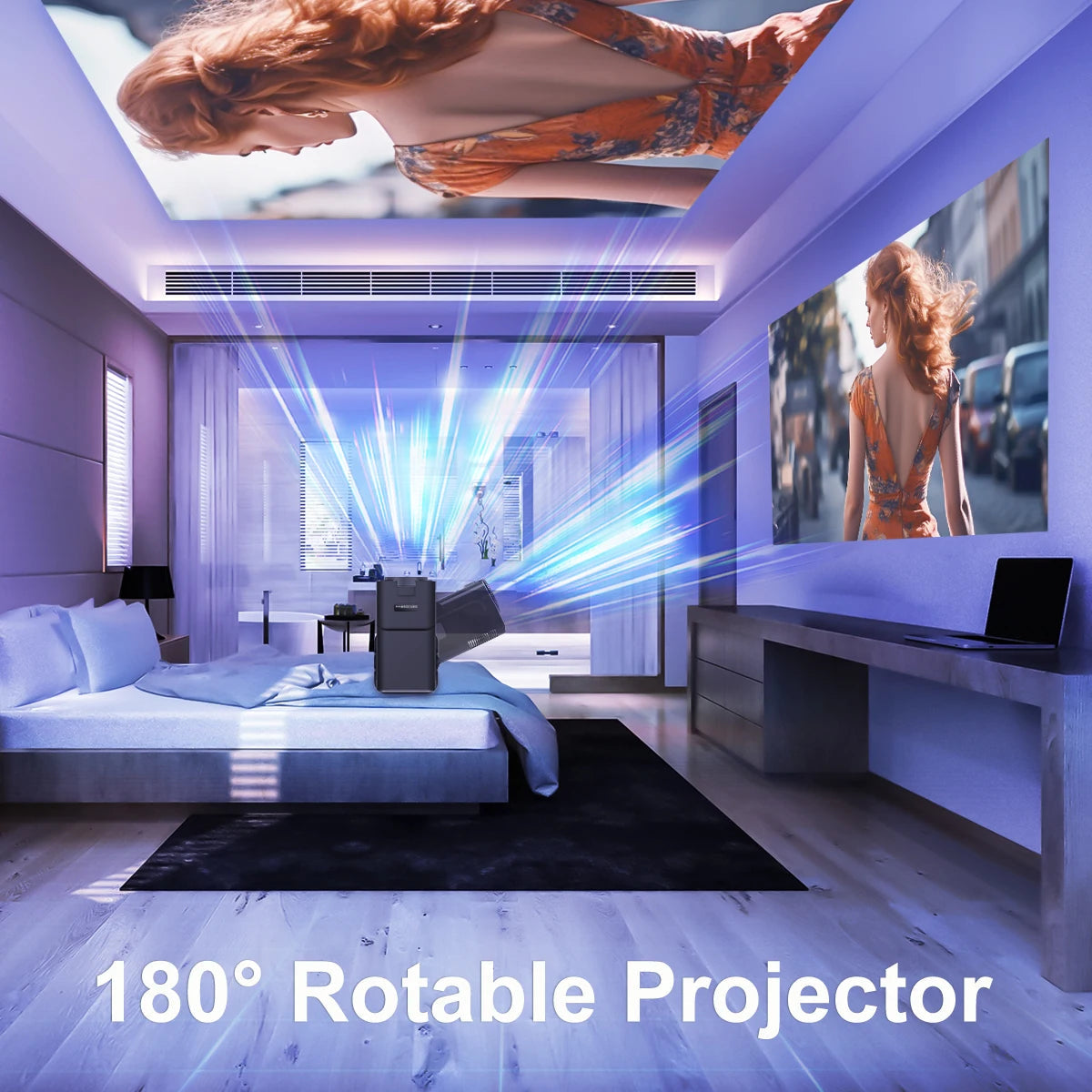4K Android 11 Projector – Native 1080P, 390ANSI, Dual WiFi6 & BT5.0, 180° Rotatable Portable Cinema Projector