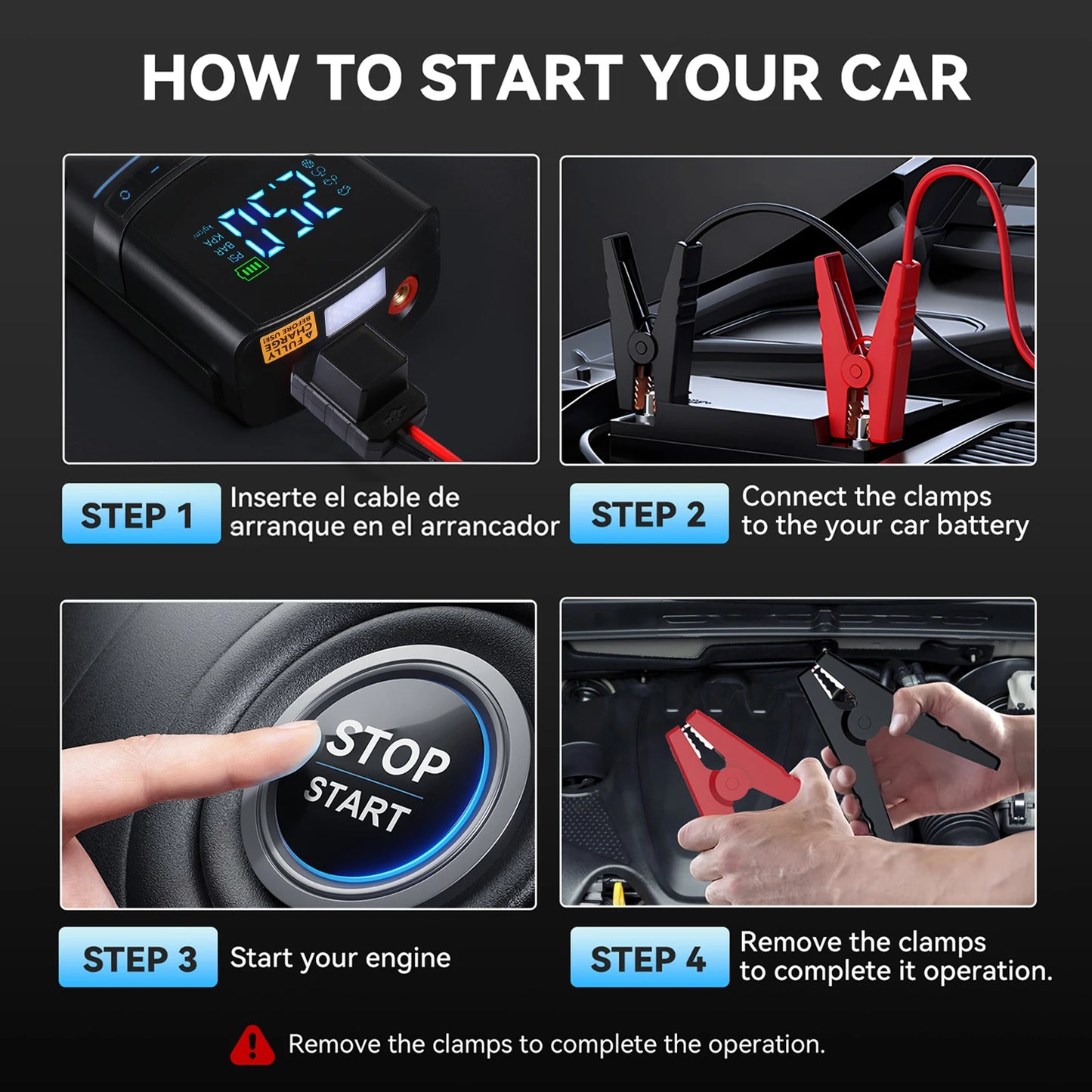 4-in-1 Car Jump Starter & Emergency Air Pump – 4000A Peak Current, 150PSI Digital Tire Inflator, 17800mAh Power Bank