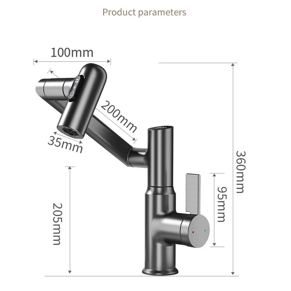 Intelligent Digital LED Bathroom Faucet – 360° Rotating Basin Mixer with Multifunction Stream Sprayer