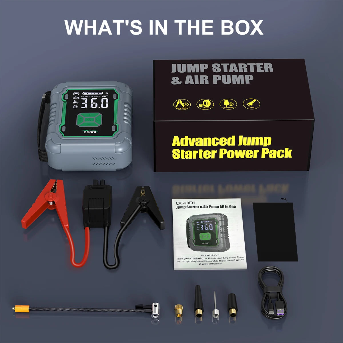 Car Jump Starter 26800mAh/21800mAh – Power Bank with 150PSI Air Compressor, Emergency Battery Booster & Portable Tire Pump