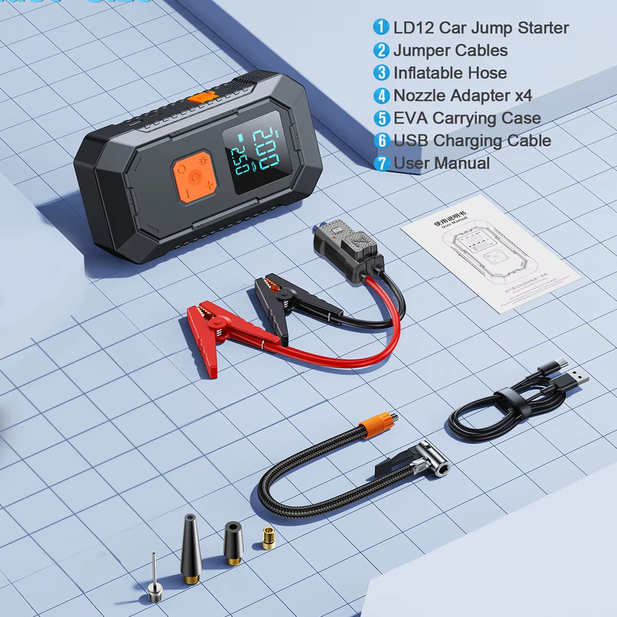 Car Jump Starter 26800mAh/21800mAh – Power Bank with 150PSI Air Compressor, Emergency Battery Booster & Portable Tire Pump