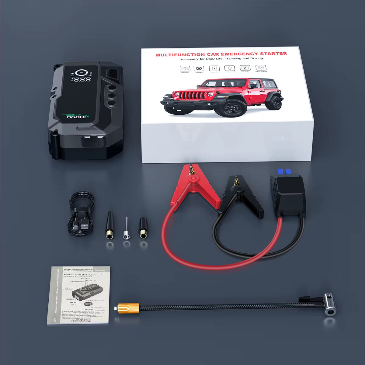 Car Jump Starter 26800mAh/21800mAh – Power Bank with 150PSI Air Compressor, Emergency Battery Booster & Portable Tire Pump
