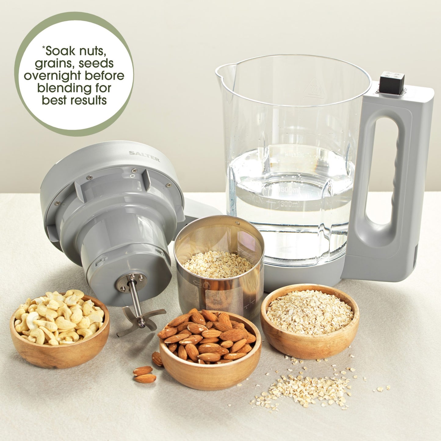 Salter Plant Milk Maker 1.6L – Vegan Nut & Oat Milk Machine, Dairy-Free Maker with Bottles Included, BPA-Free Sustainable Design