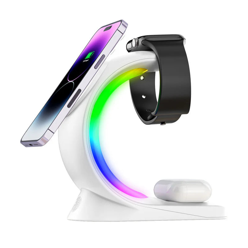 4-in-1 Magnetic Wireless Charger with Fast Charging & RGB Atmosphere Light – Charging Station for iPhone, Apple Watch & AirPods Pro