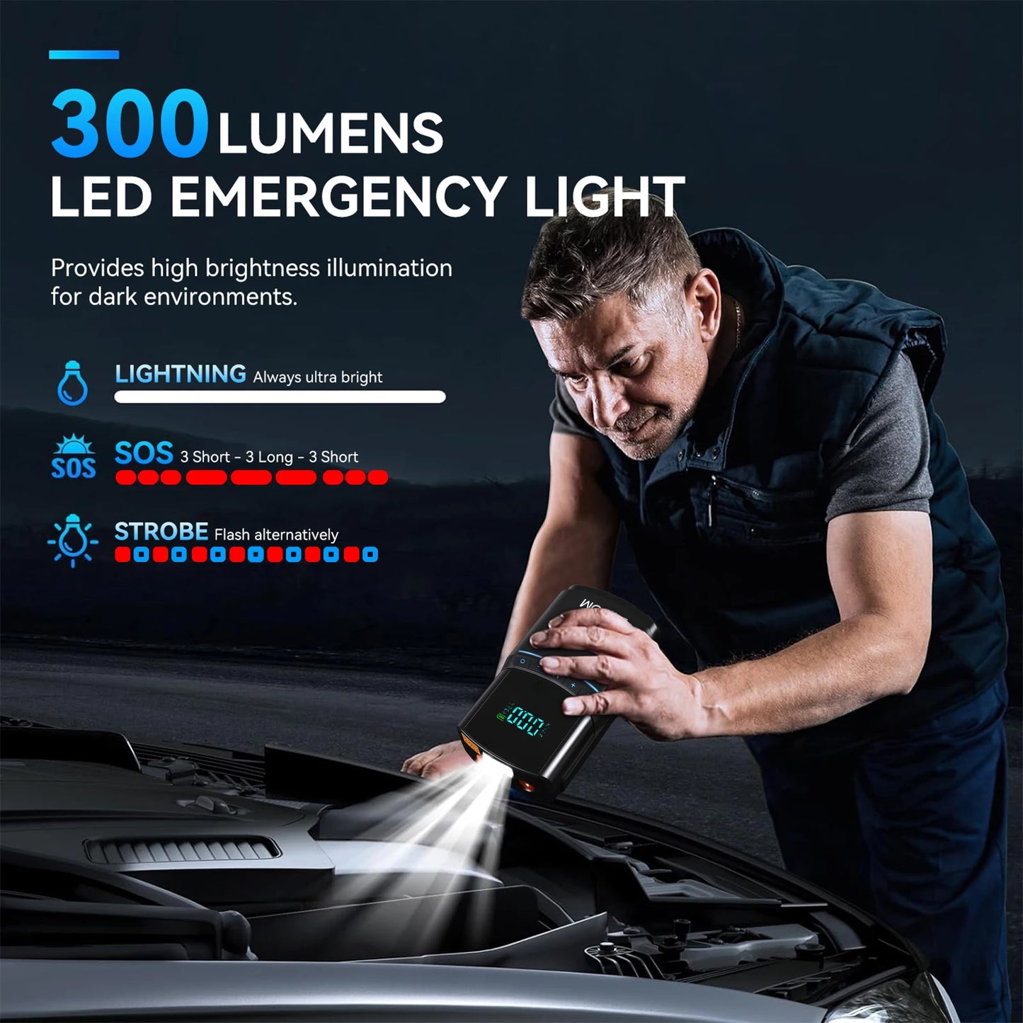 4-in-1 Car Jump Starter & Emergency Air Pump – 4000A Peak Current, 150PSI Digital Tire Inflator, 17800mAh Power Bank