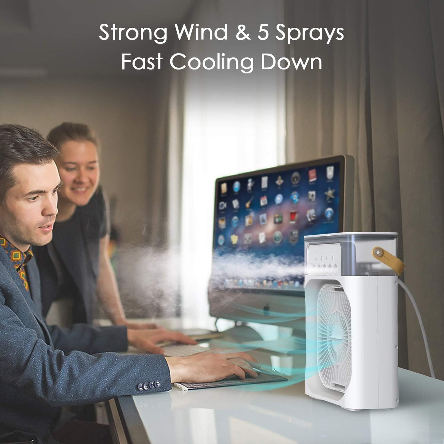 3 in 1 Portable Air Conditioner Fan – Mini Water Air Cooler with 7-Color LED Lights, USB Rechargeable Cooling Fan for Home, Office & Travel