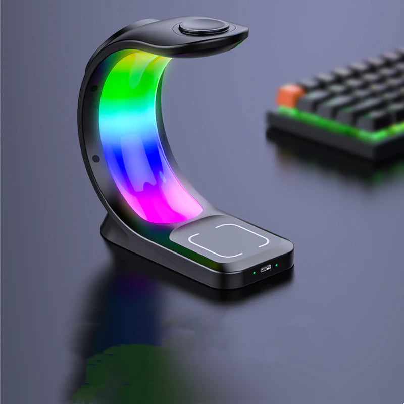 4-in-1 Magnetic Wireless Charger with Fast Charging & RGB Atmosphere Light – Charging Station for iPhone, Apple Watch & AirPods Pro
