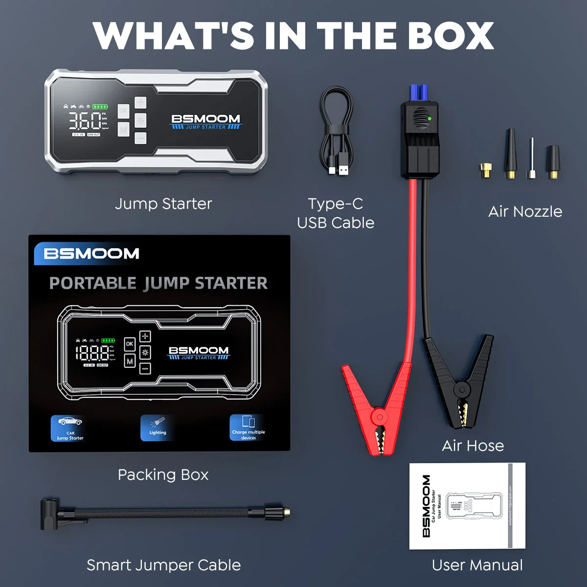 Car Jump Starter 26800mAh/21800mAh – Power Bank with 150PSI Air Compressor, Emergency Battery Booster & Portable Tire Pump