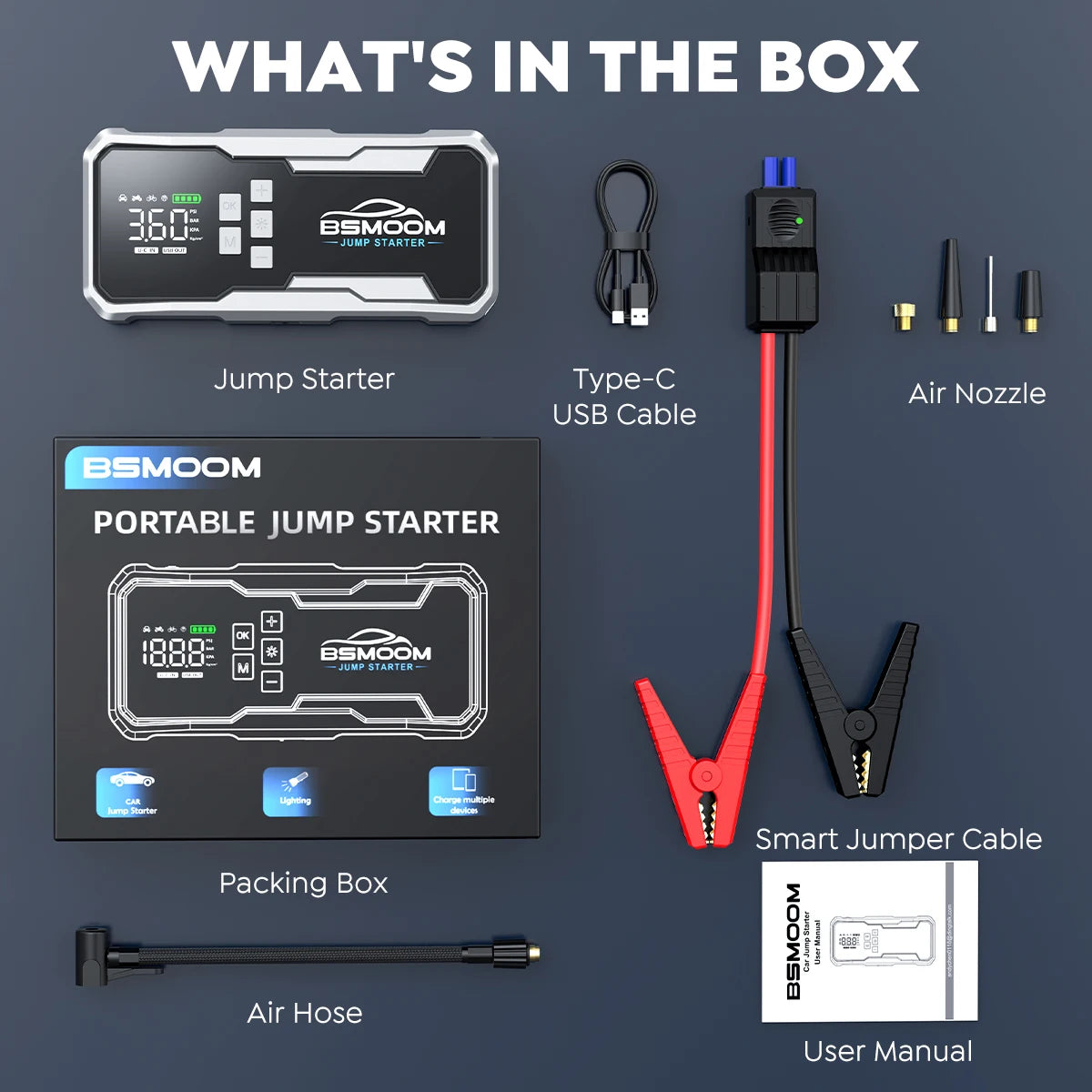 Car Jump Starter 26800mAh/21800mAh – Power Bank with 150PSI Air Compressor, Emergency Battery Booster & Portable Tire Pump