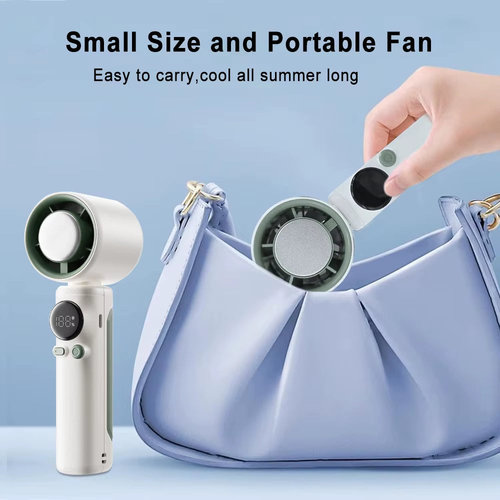 Handheld Turbo Fan 100 Wind Speed – Portable USB Rechargeable Mini Fan with Ice Cooling & Digital Display for Travel, Outdoor & Desktop Use