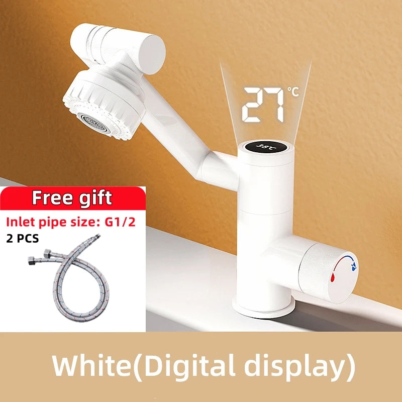 Digital Display LED Basin Faucet – 360° Rotating Hot & Cold Water Sink Mixer Tap with Multi-Function Stream Sprayer for Bathroom