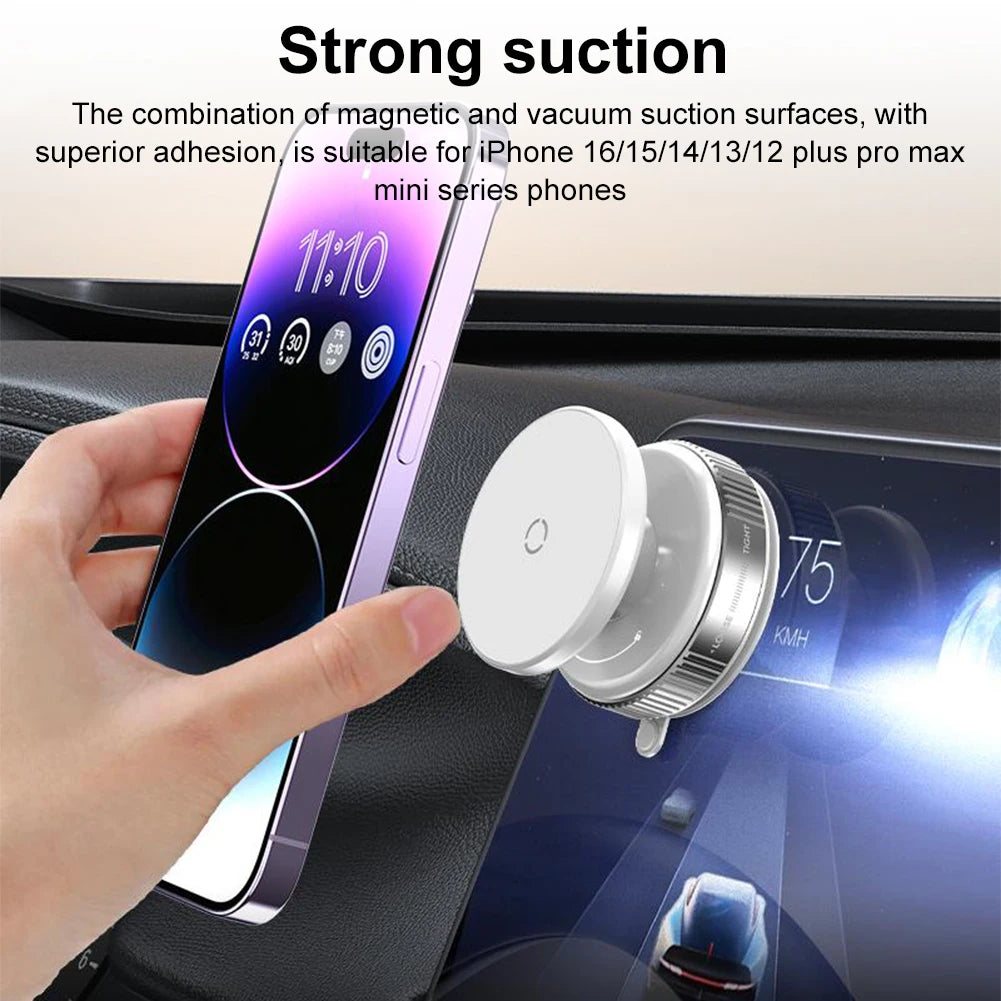 Vacuum Magnetic Car Phone Holder – 360° Rotation Suction Cup Navigation Stand Bracket for Magsafe iPhone 16/15/14/13/12