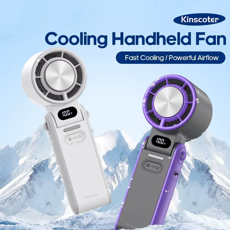 Outdoor Foldable Handheld Fan – Portable Mini Turbo Fan with 3600mAh Battery, 100-Speed Adjustable High-Speed Cooling & Ice-Cool Technology