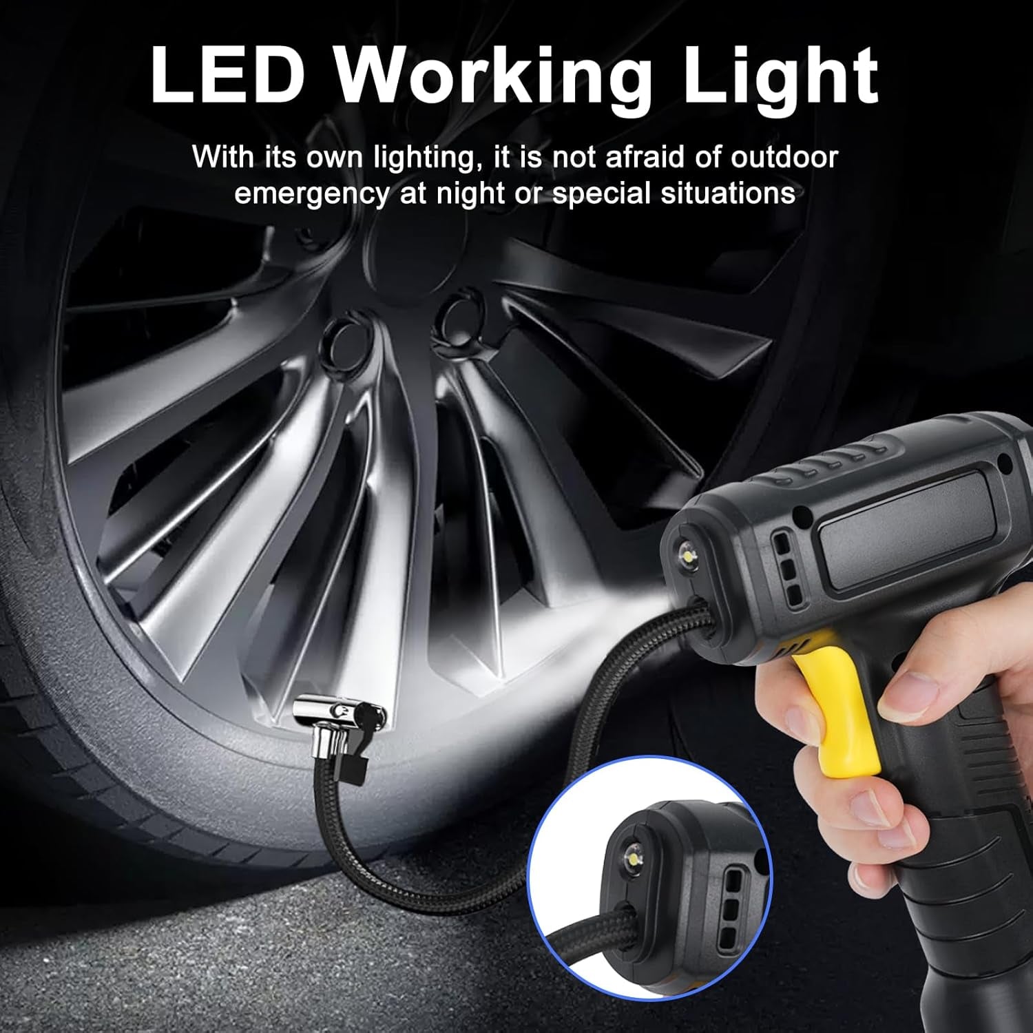 Cordless Tyre Inflator Air Compressor – Portable Handheld Digital 150PSI with LED Light & 7 Nozzles for Car, Motorcycle, Bicycle & Ball