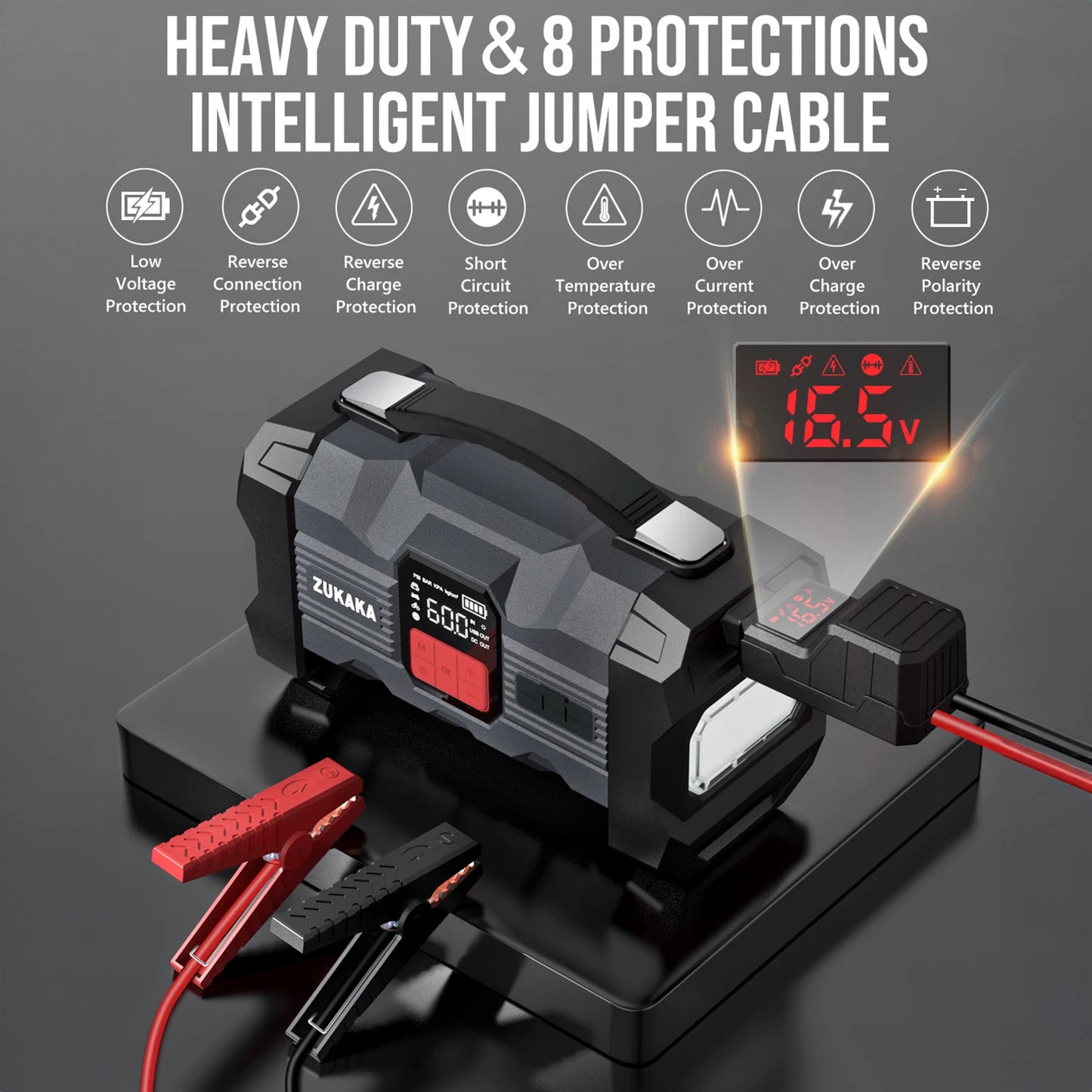 6000A Car Jump Starter with Air Compressor – 12V Battery Booster Power Bank with LED Flashlight & Smart Cable