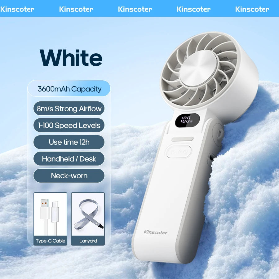 Outdoor Foldable Handheld Fan – Portable Mini Turbo Fan with 3600mAh Battery, 100-Speed Adjustable High-Speed Cooling & Ice-Cool Technology