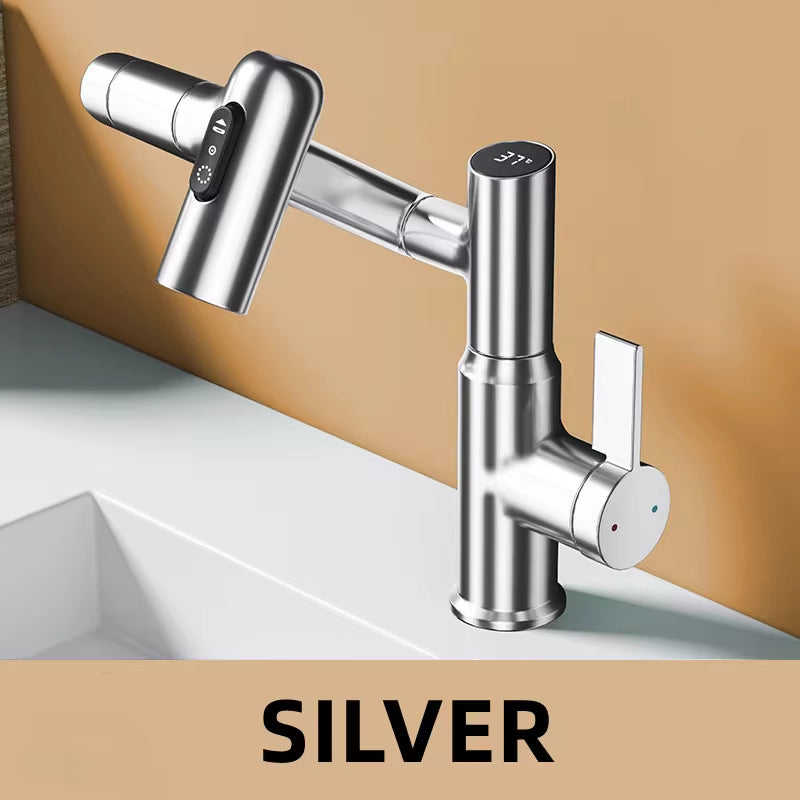 Digital LED Basin Faucet – 360° Rotatable Bathroom Sink Mixer with Hot & Cold Water Display, Multi-Function Stream Sprayer