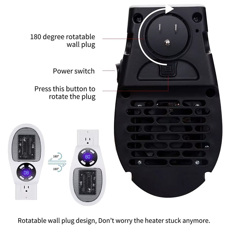 Portable Electric Heater with Remote – Wall Plug-In Mini Room Heater, Home Heating Stove & Hand Warmer