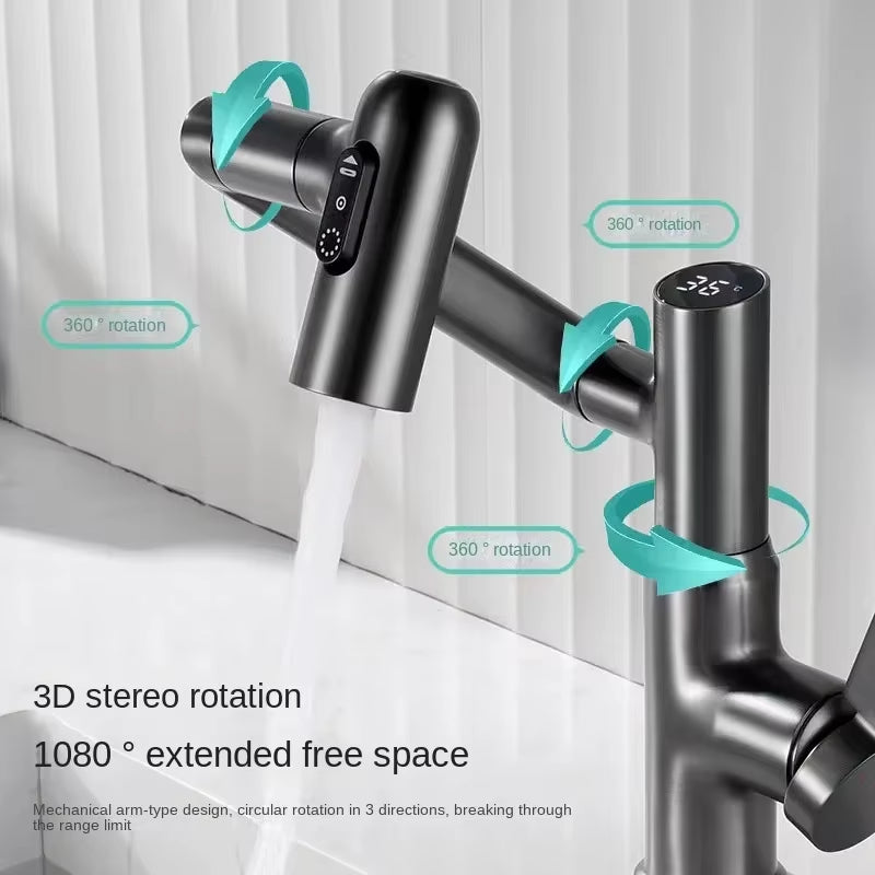 Digital LED Bathroom Faucet – 360° Rotating Hot & Cold Water Mixer Sink Tap with Multifunction Stream Sprayer