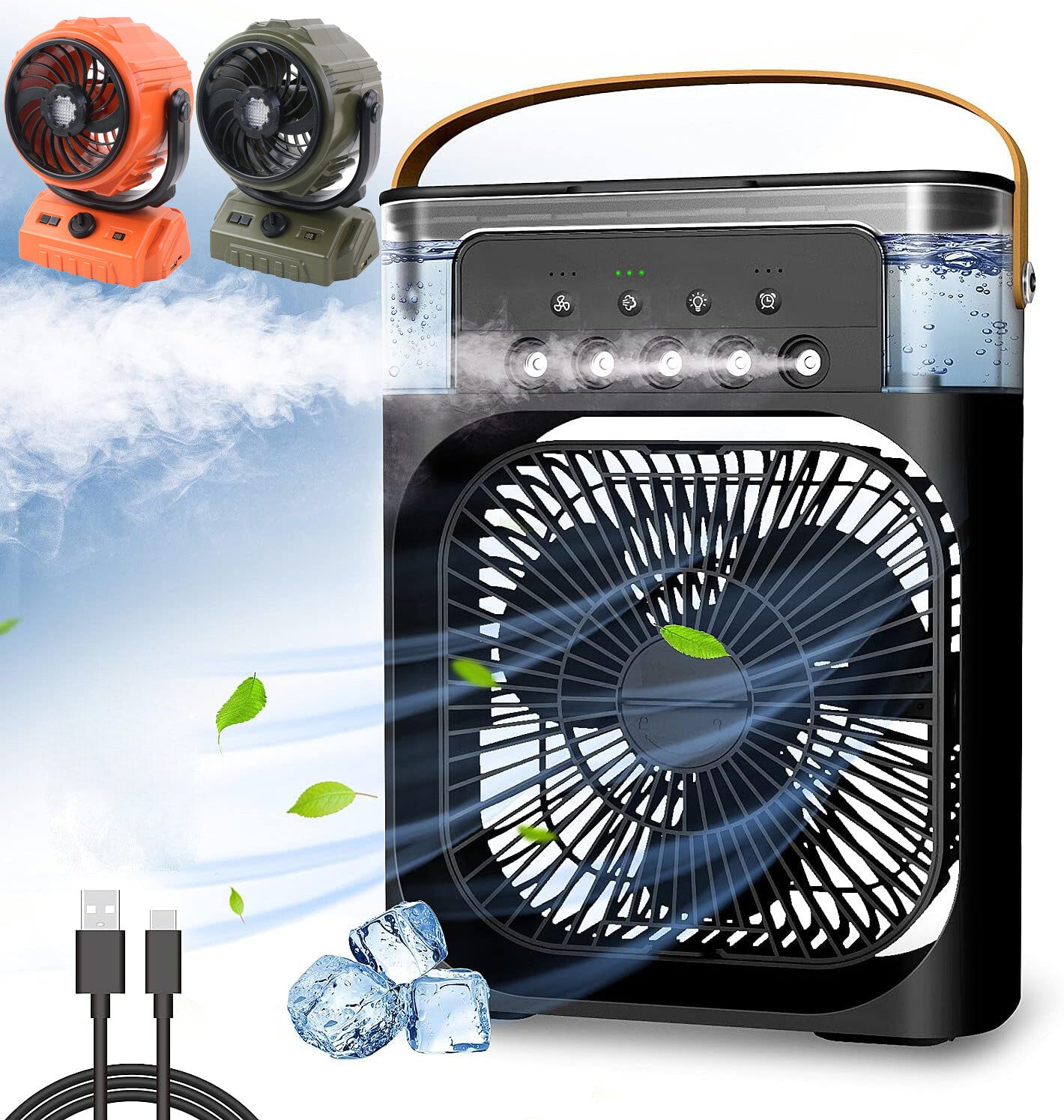 3 in 1 Portable Air Conditioner Fan – Mini Water Air Cooler with 7-Color LED Lights, USB Rechargeable Cooling Fan for Home, Office & Travel