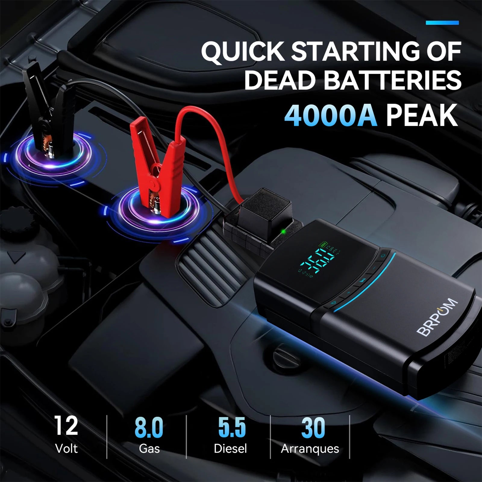 4-in-1 Car Jump Starter & Emergency Air Pump – 4000A Peak Current, 150PSI Digital Tire Inflator, 17800mAh Power Bank