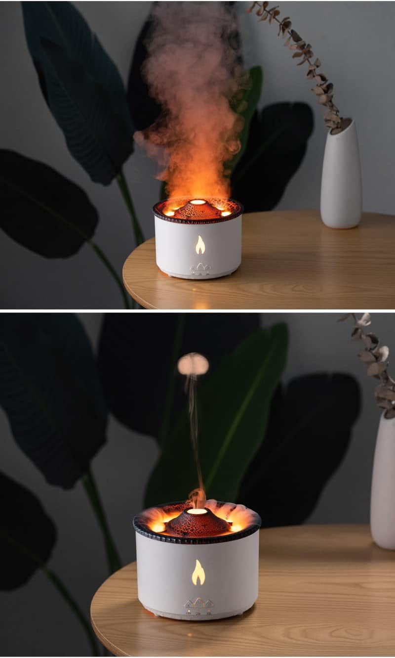 Volcano Diffuser Humidifier with Flame Effect – Aromatherapy Essential Oil Diffuser for Home & Bedroom, LED Night Light, Two Mist Modes, Remote Control