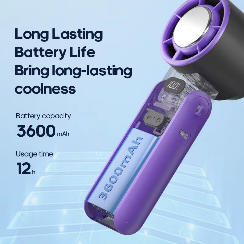 Outdoor Foldable Handheld Fan – Portable Mini Turbo Fan with 3600mAh Battery, 100-Speed Adjustable High-Speed Cooling & Ice-Cool Technology