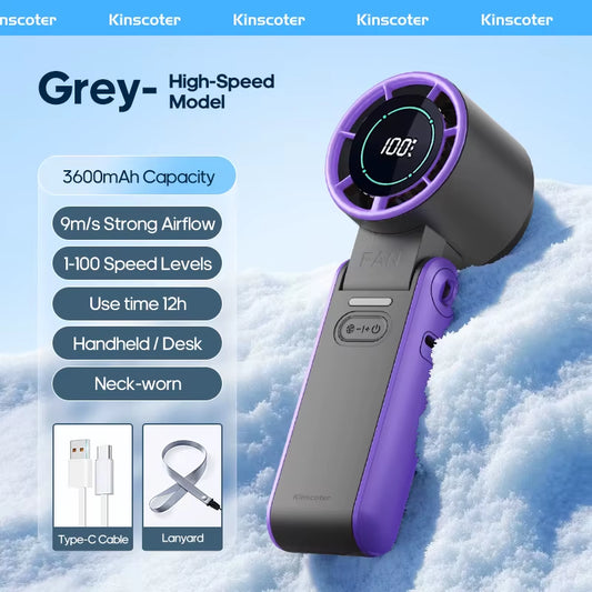 Outdoor Foldable Handheld Fan – Portable Mini Turbo Fan with 3600mAh Battery, 100-Speed Adjustable High-Speed Cooling & Ice-Cool Technology