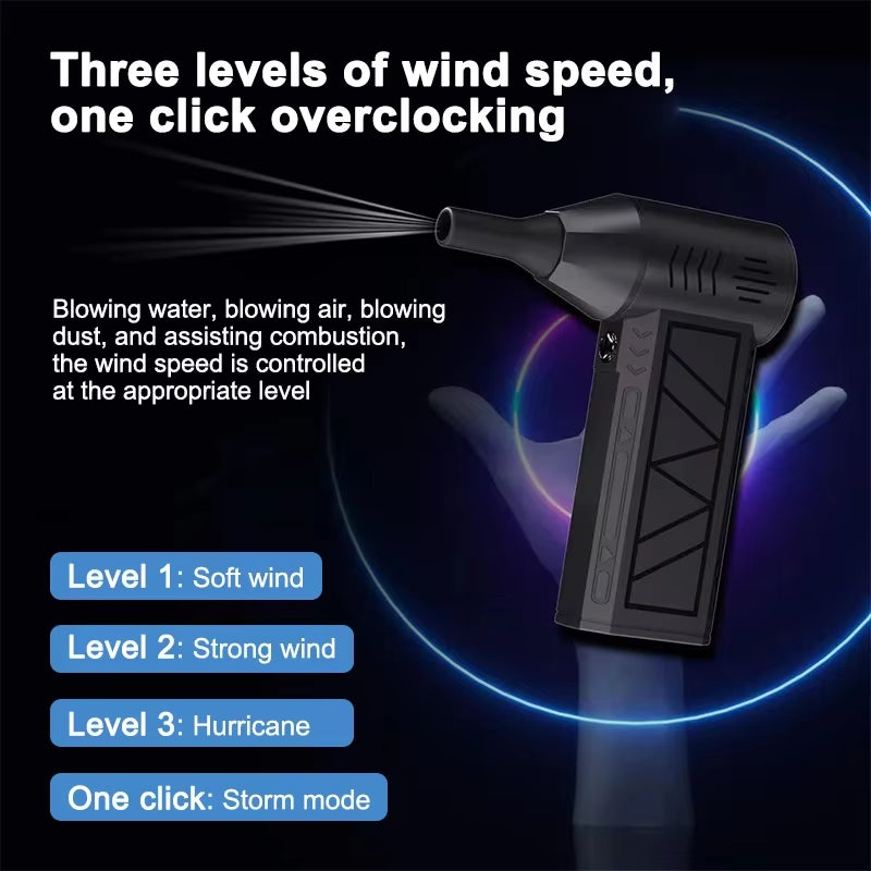Compressed Air Duster 130000RPM – Cordless Mini Turbo Jet Fan Blower with 3-Speed Settings, Rechargeable Battery & LED Light for Dust Cleaning, BBQ & Pet Drying