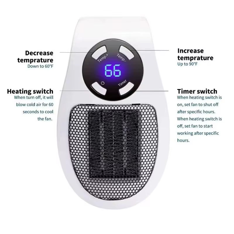 Portable Electric Heater with Remote – Wall Plug-In Mini Room Heater, Home Heating Stove & Hand Warmer